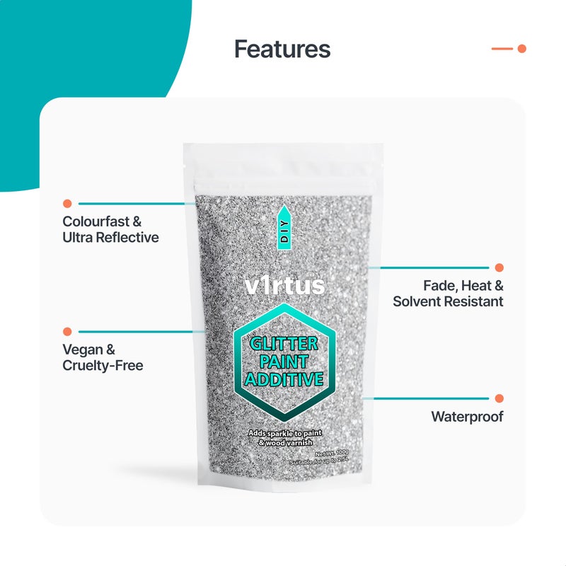 v1rtus Silver Glitter Paint Additive 200g (7oz) with 2 x Buffing Pads | Sparkle Glitter for Wall Paint, Interior Exterior, Paint Additive - Image 3